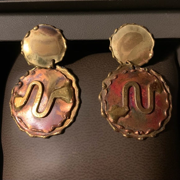 🌟Brass and Copper Statement Earrings - Picture 1 of 2